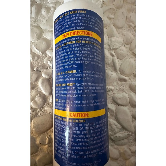 Zap! Professional Restorer Cleaner Concentrate 12oz Tile Grout Porcelain - Picture 2 of 2